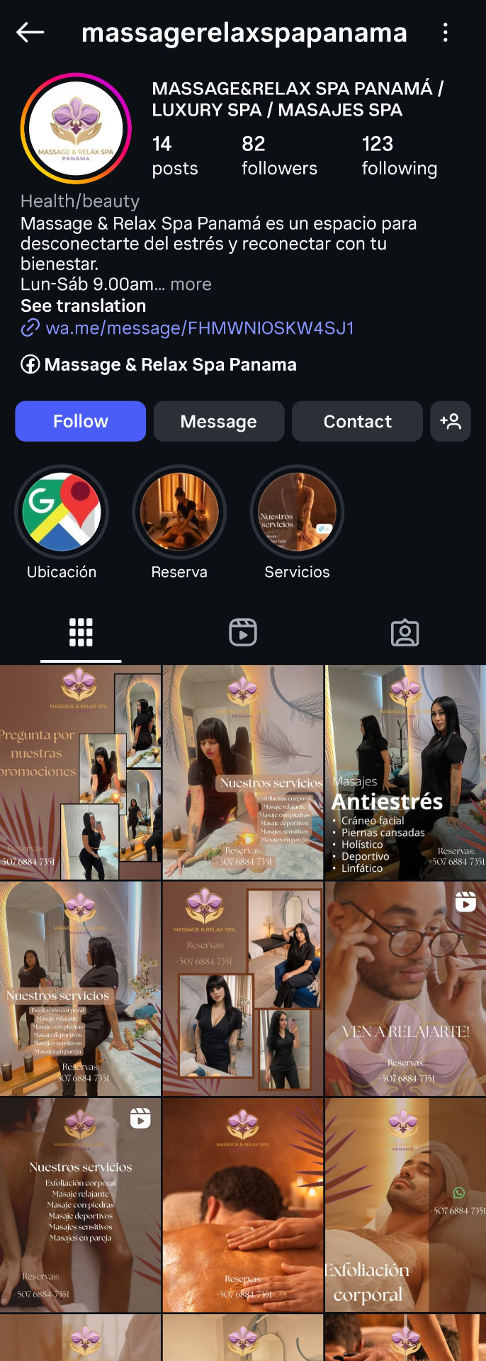 Massage & Relax Spa Instagram profile